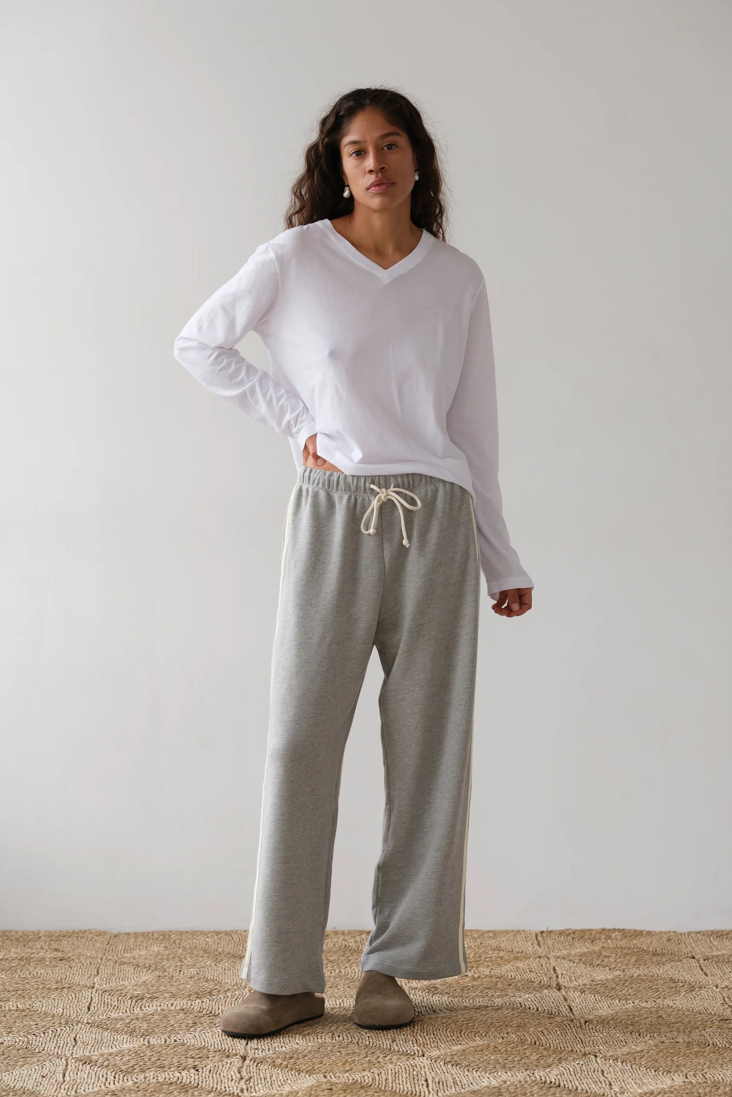 Eco Terry Stripe Crop Pant — Heather Grey