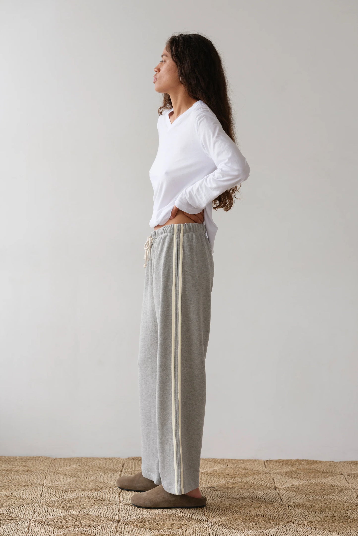 Eco Terry Stripe Crop Pant — Heather Grey