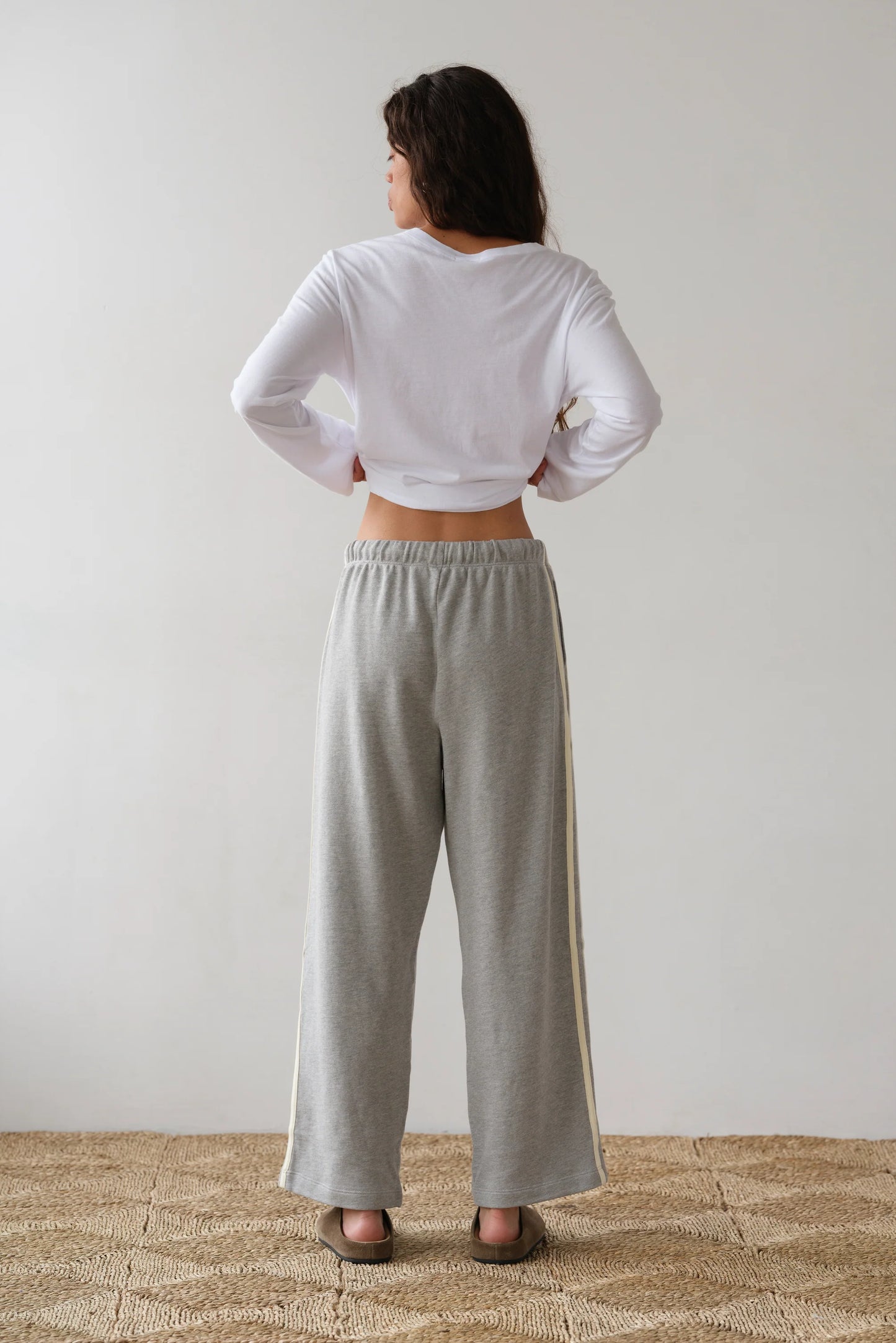 Eco Terry Stripe Crop Pant — Heather Grey