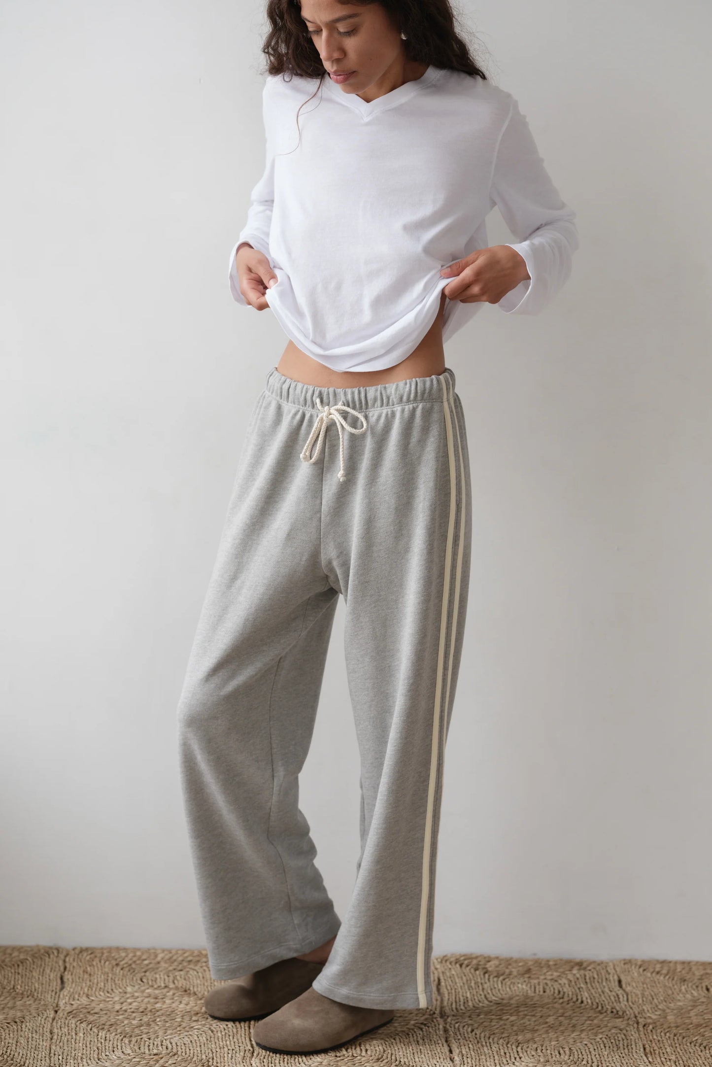 Eco Terry Stripe Crop Pant — Heather Grey