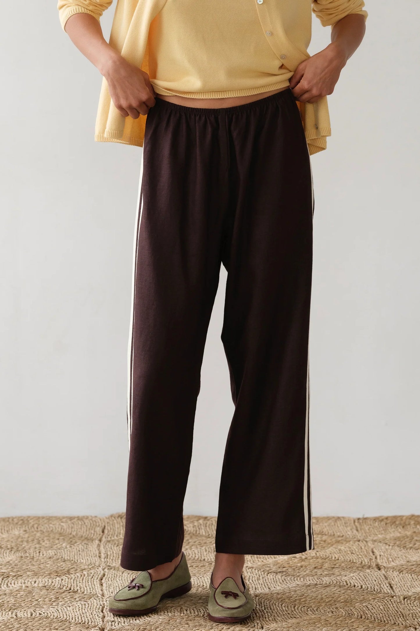 Crop Linen Stripe Pant - Espresso