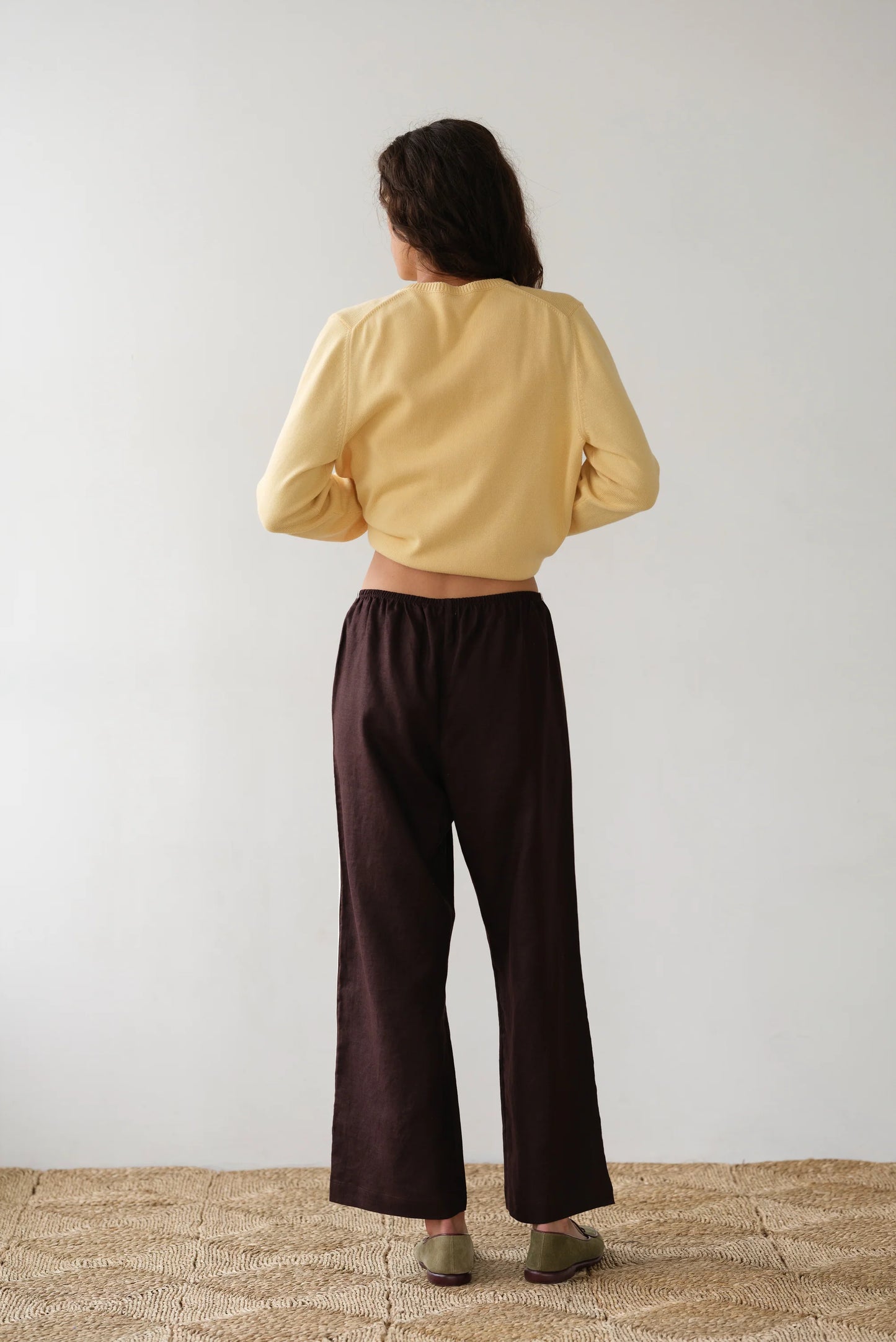 Crop Linen Stripe Pant - Espresso