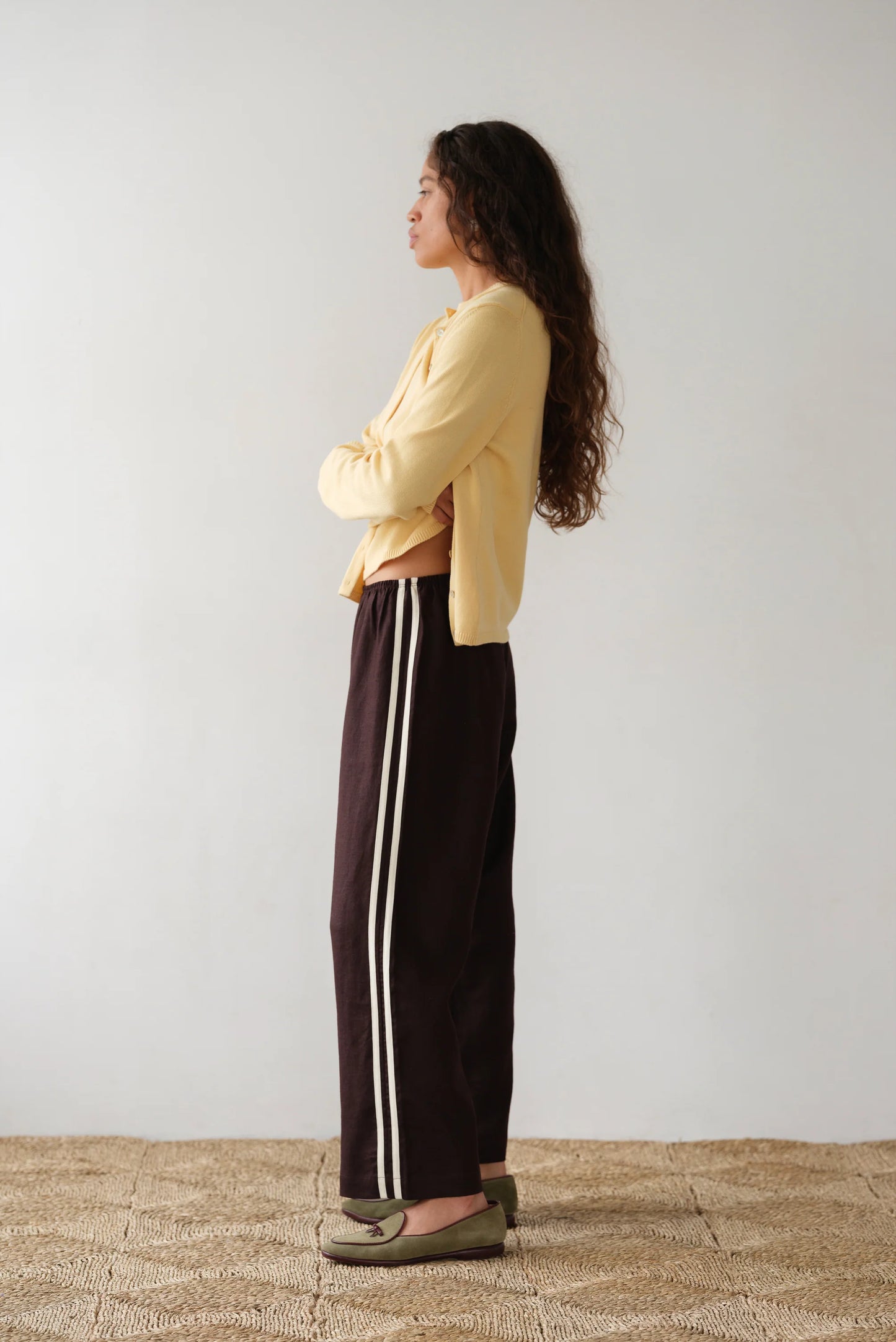 Crop Linen Stripe Pant - Espresso