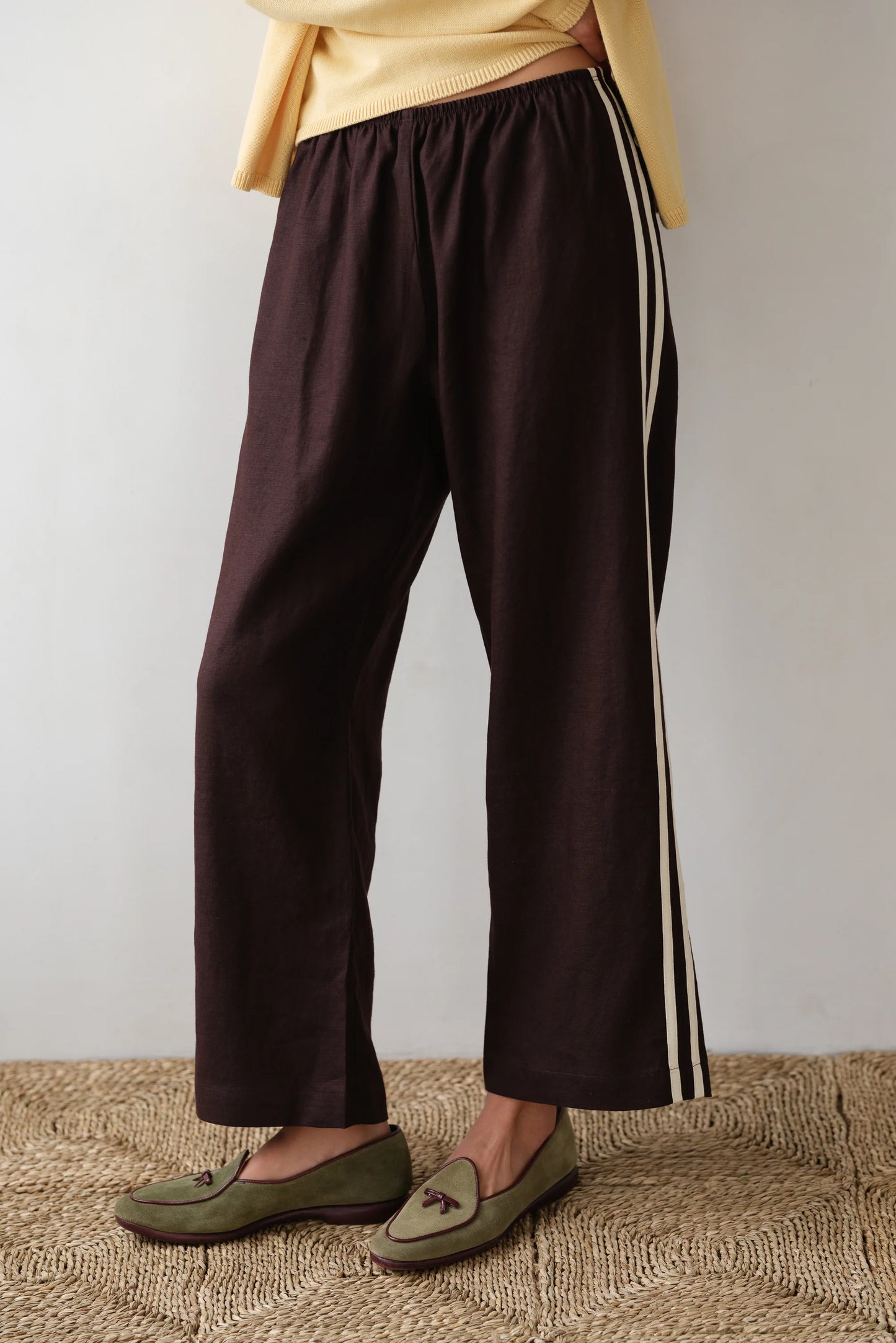 Crop Linen Stripe Pant - Espresso