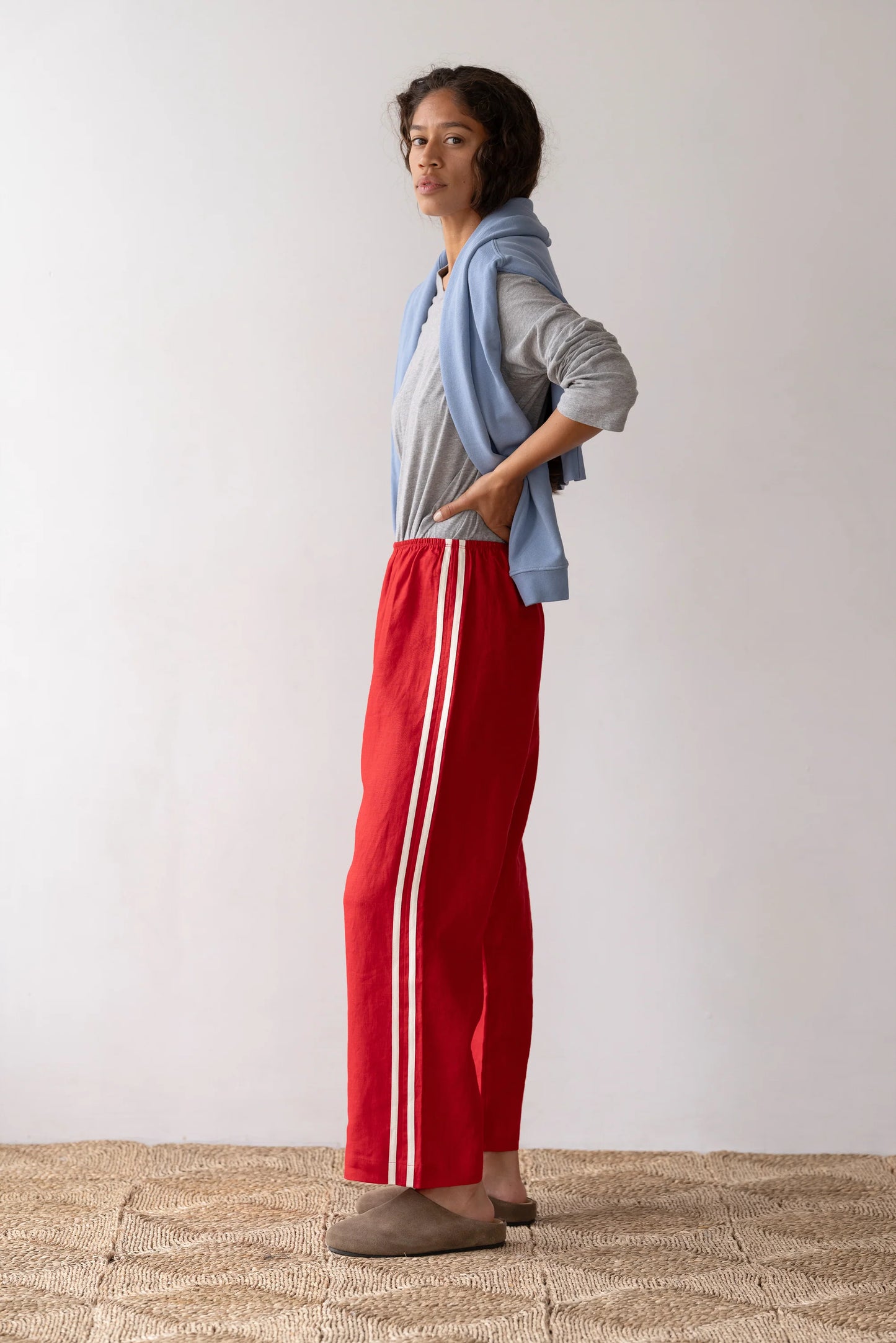 Crop Linen Stripe Pant - Bell Pepper