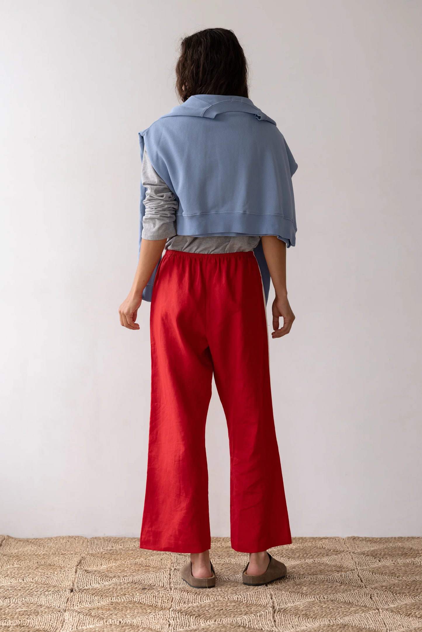 Crop Linen Stripe Pant - Bell Pepper