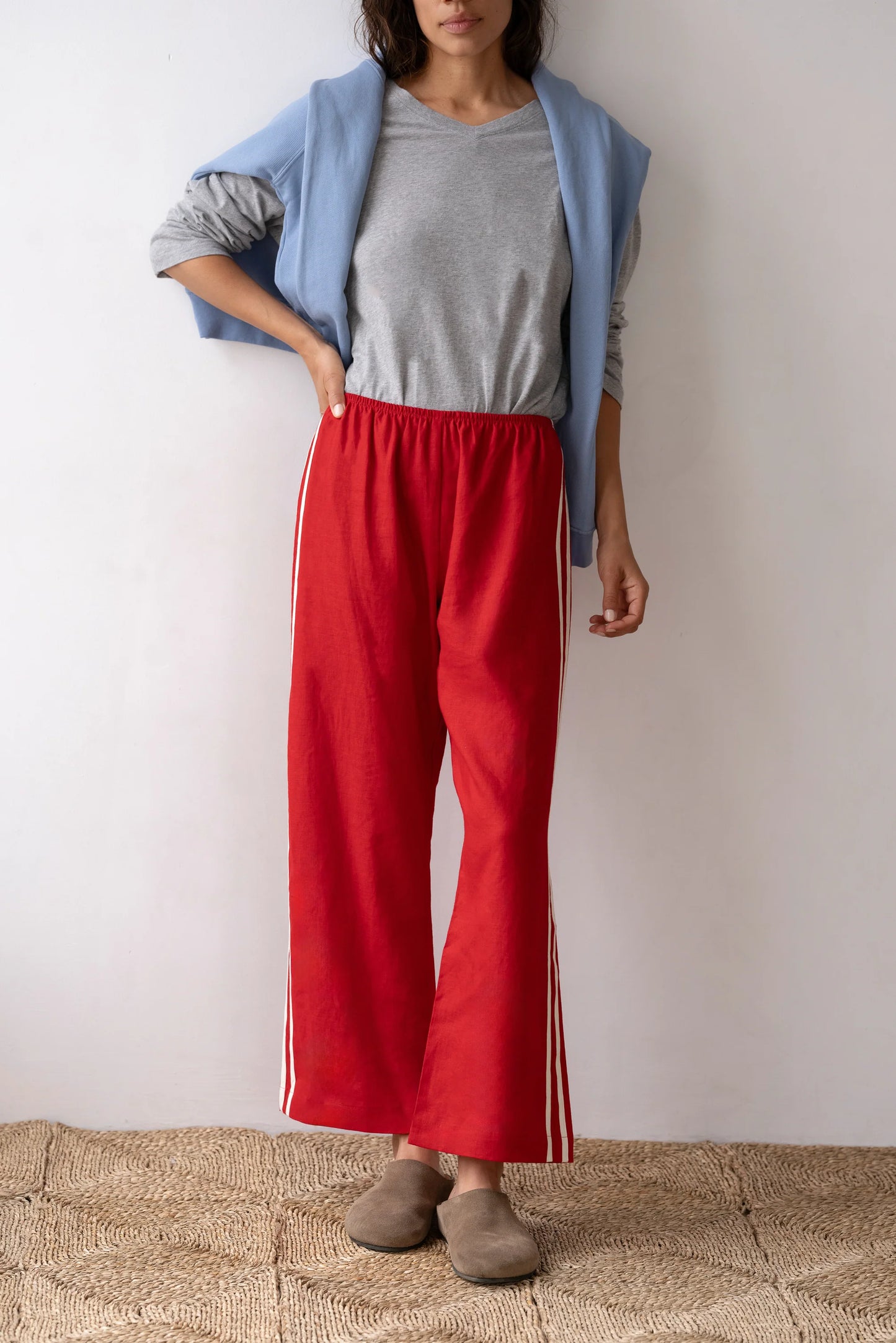 Crop Linen Stripe Pant - Bell Pepper