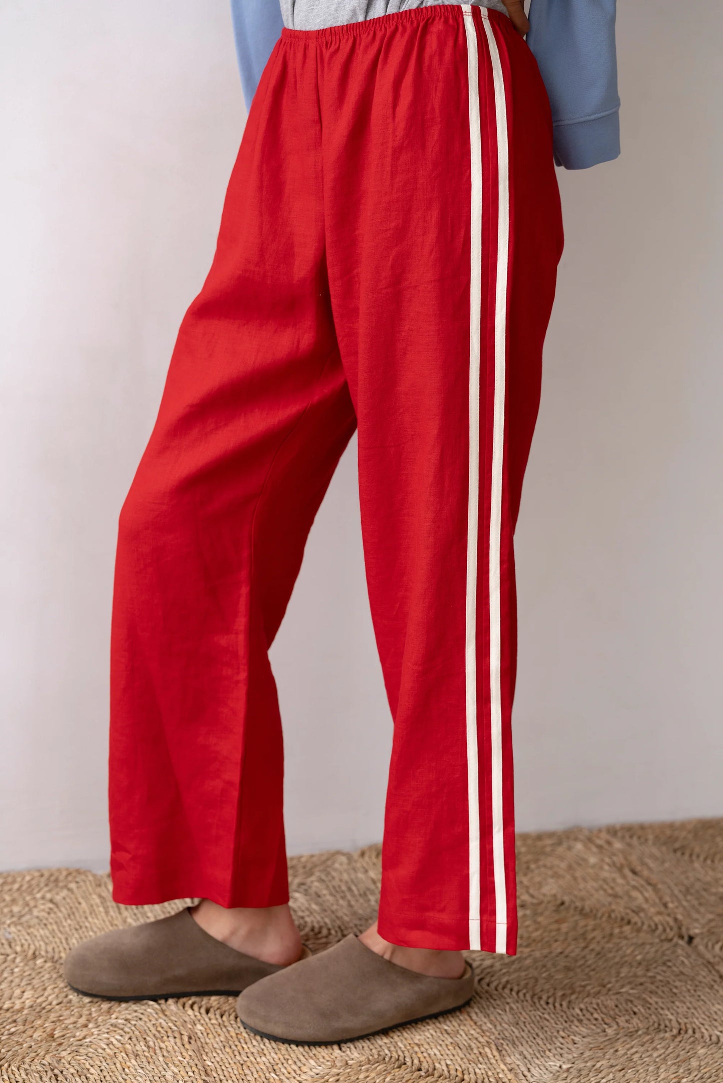 Crop Linen Stripe Pant - Bell Pepper