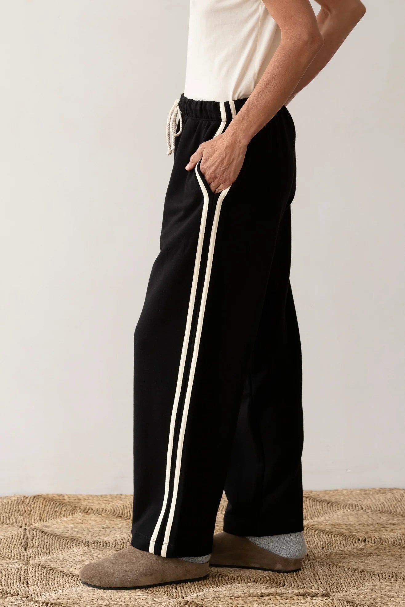 Eco Terry Stripe Crop Pant — Jet