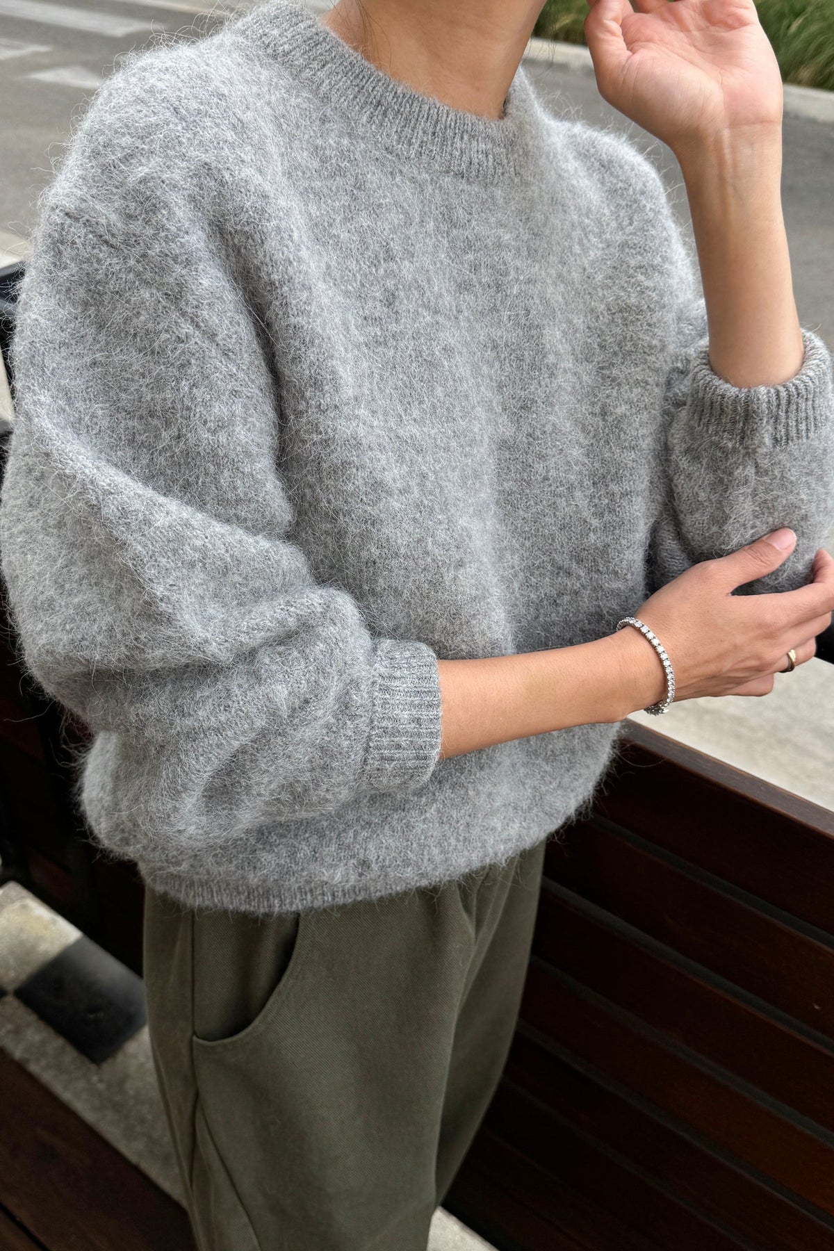 Elio Crew Neck Alpaca Sweater — Heather Grey
