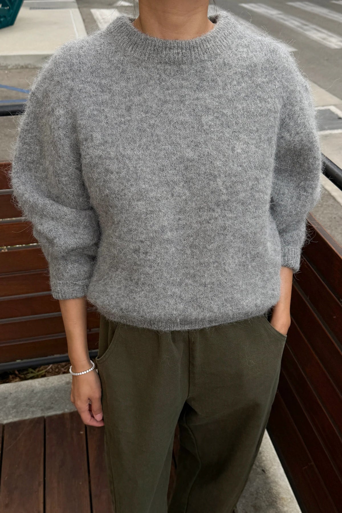 Elio Crew Neck Alpaca Sweater — Heather Grey