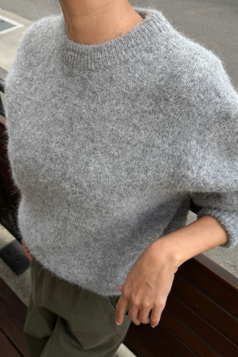 Elio Crew Neck Alpaca Sweater — Heather Grey