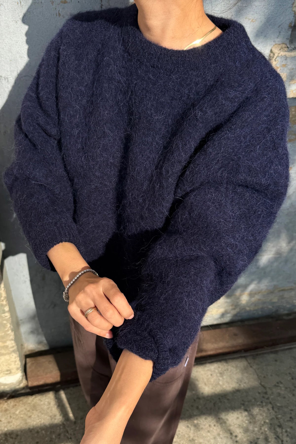 Elio Crew Neck Alpaca Sweater — Navy