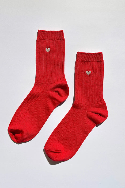Embroidered Her Socks — Classic Red + Heart