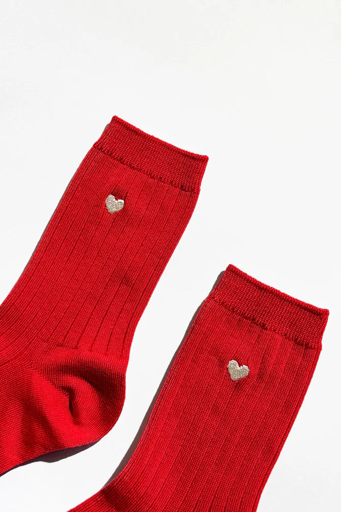 Embroidered Her Socks — Classic Red + Heart