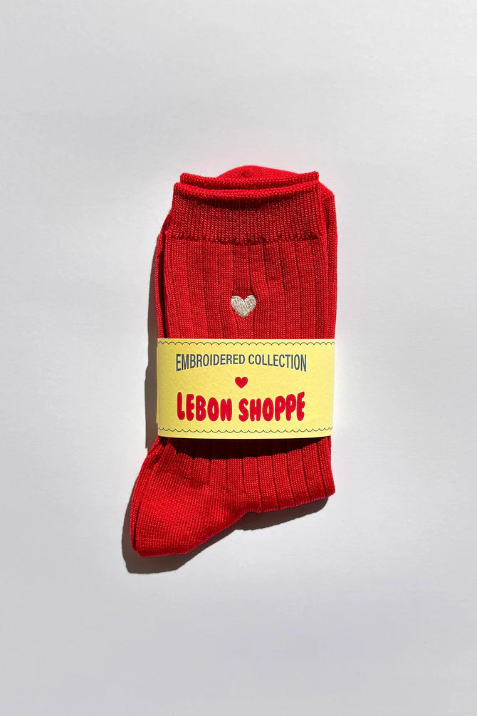 Embroidered Her Socks — Classic Red + Heart