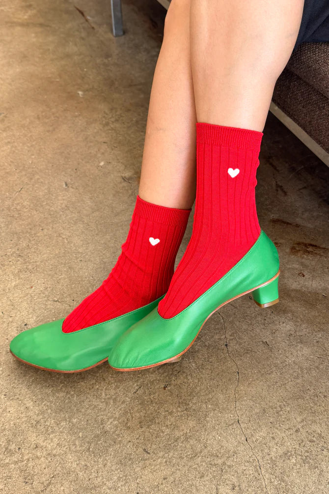 Embroidered Her Socks — Classic Red + Heart