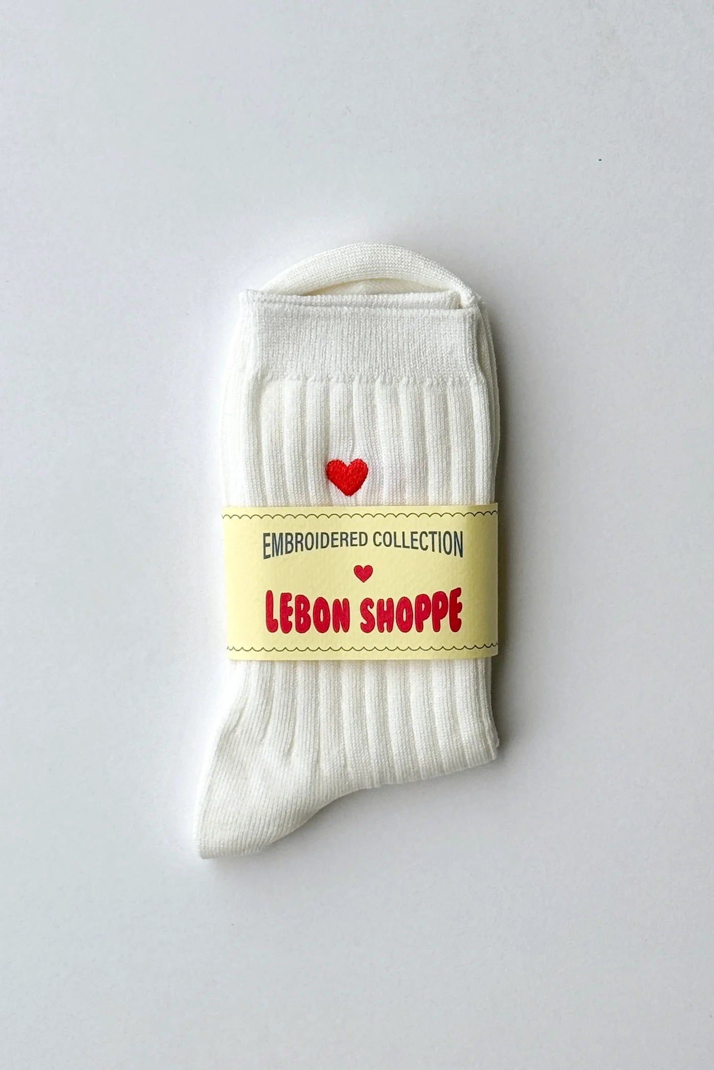 Embroidered Her Socks — Classic White + Heart