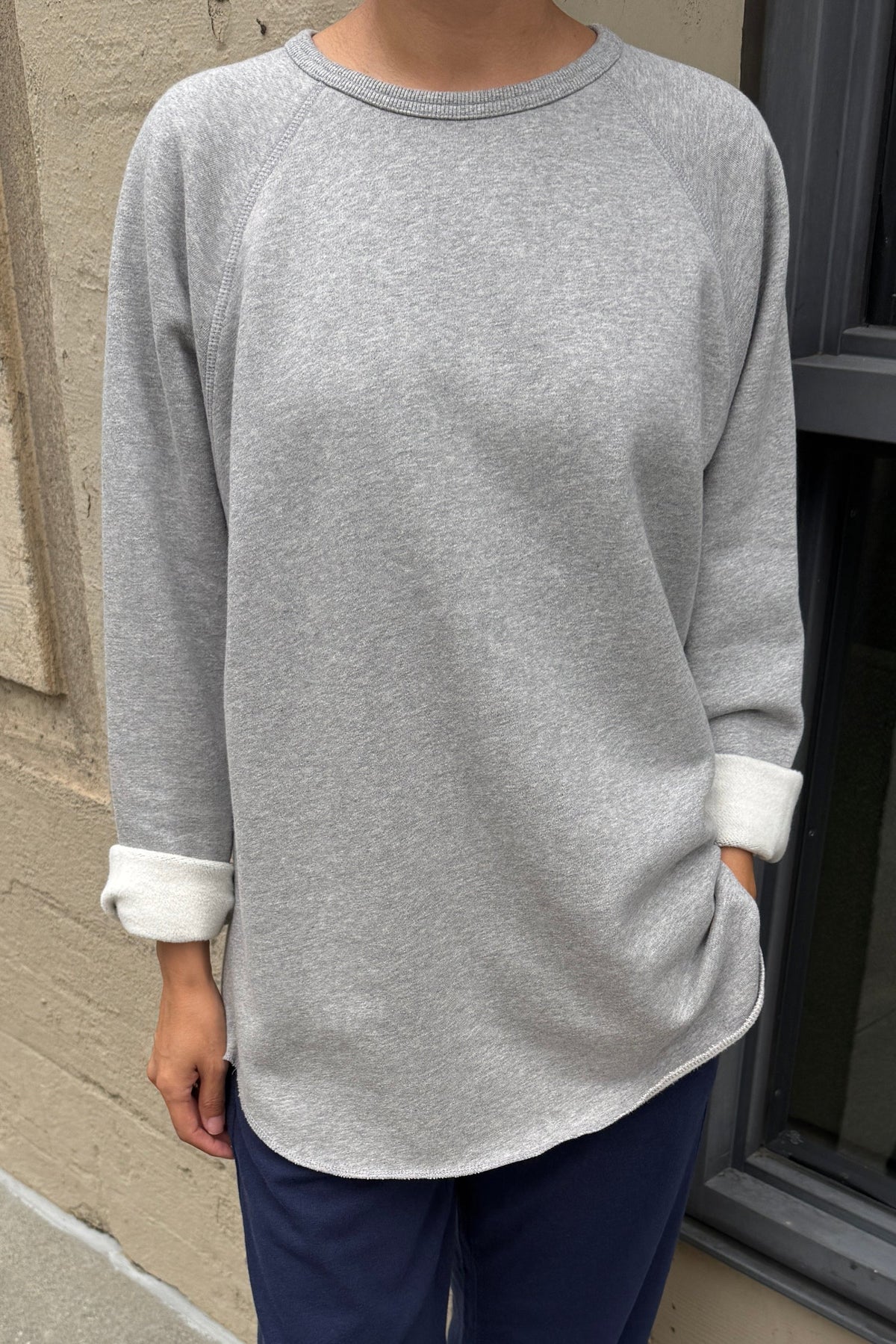 French Terry Raglan Tee — Melange Grey