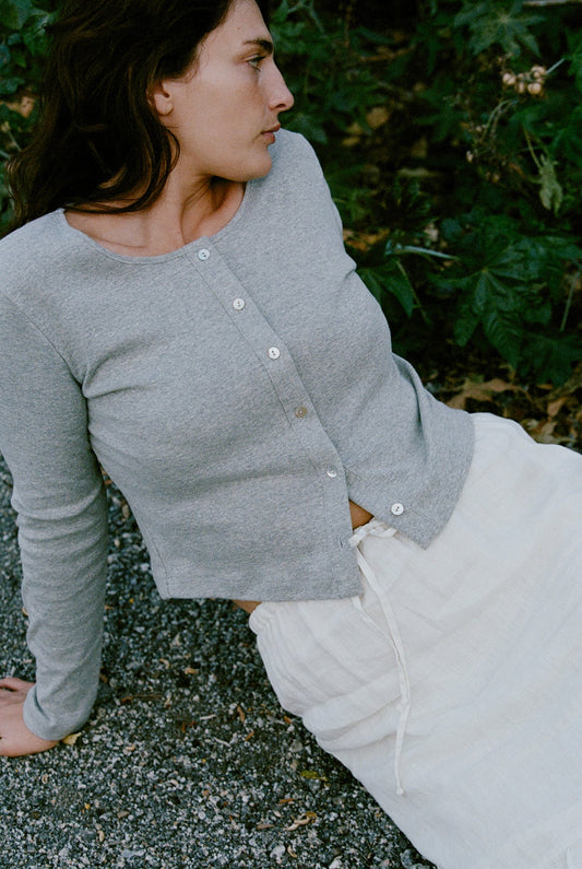 Organic Rib Cardigan — Heather Grey