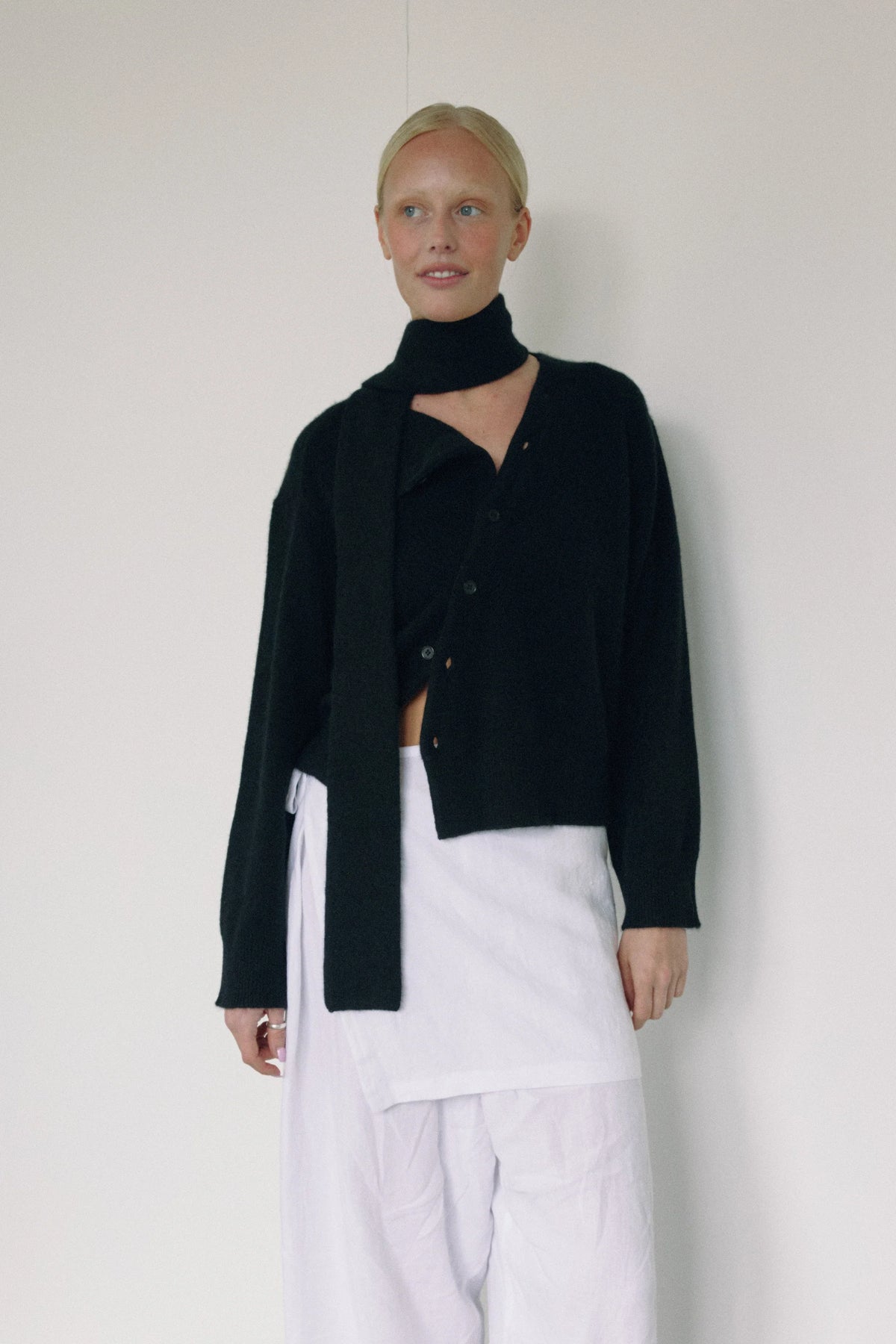 The Asymmetric Cashmere Knit — Black