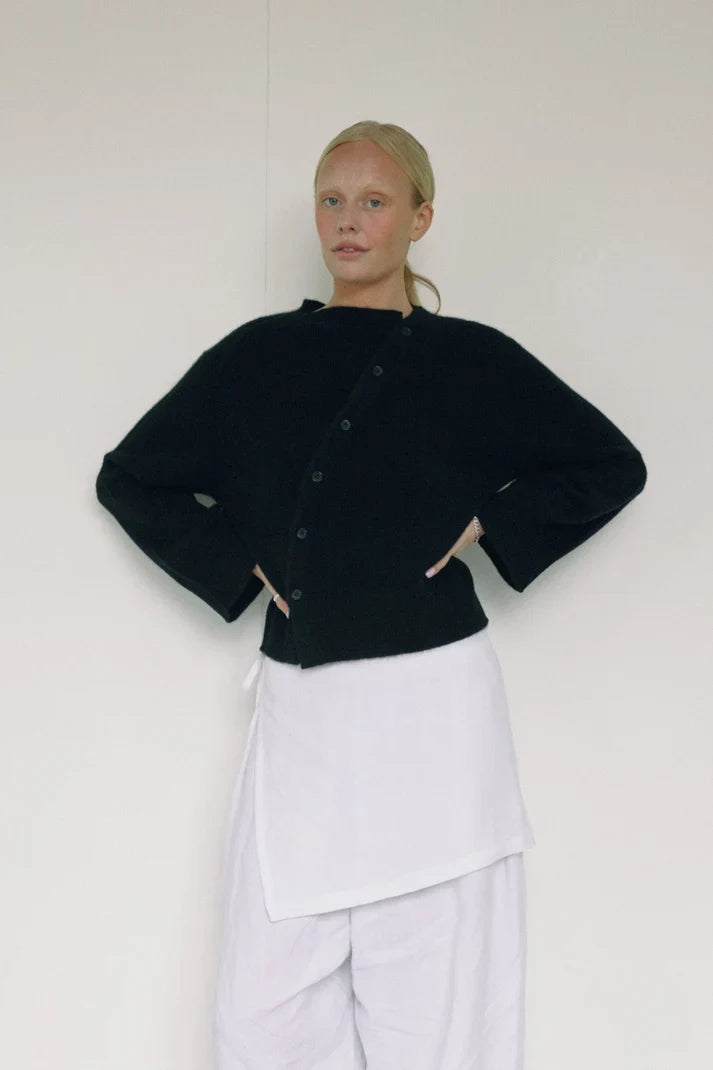 The Asymmetric Cashmere Knit — Black