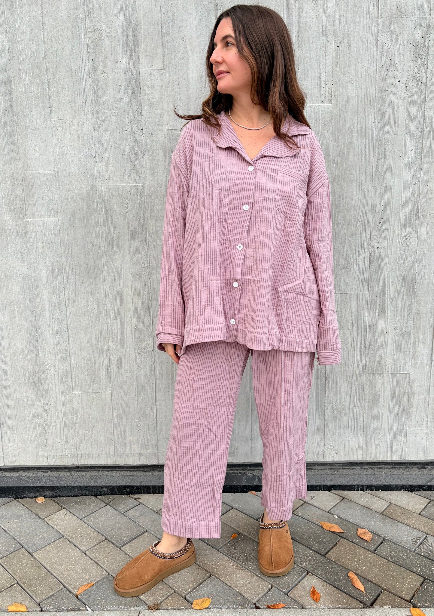 Winter Cotton Muslin PJ Set — Lilac Stripe
