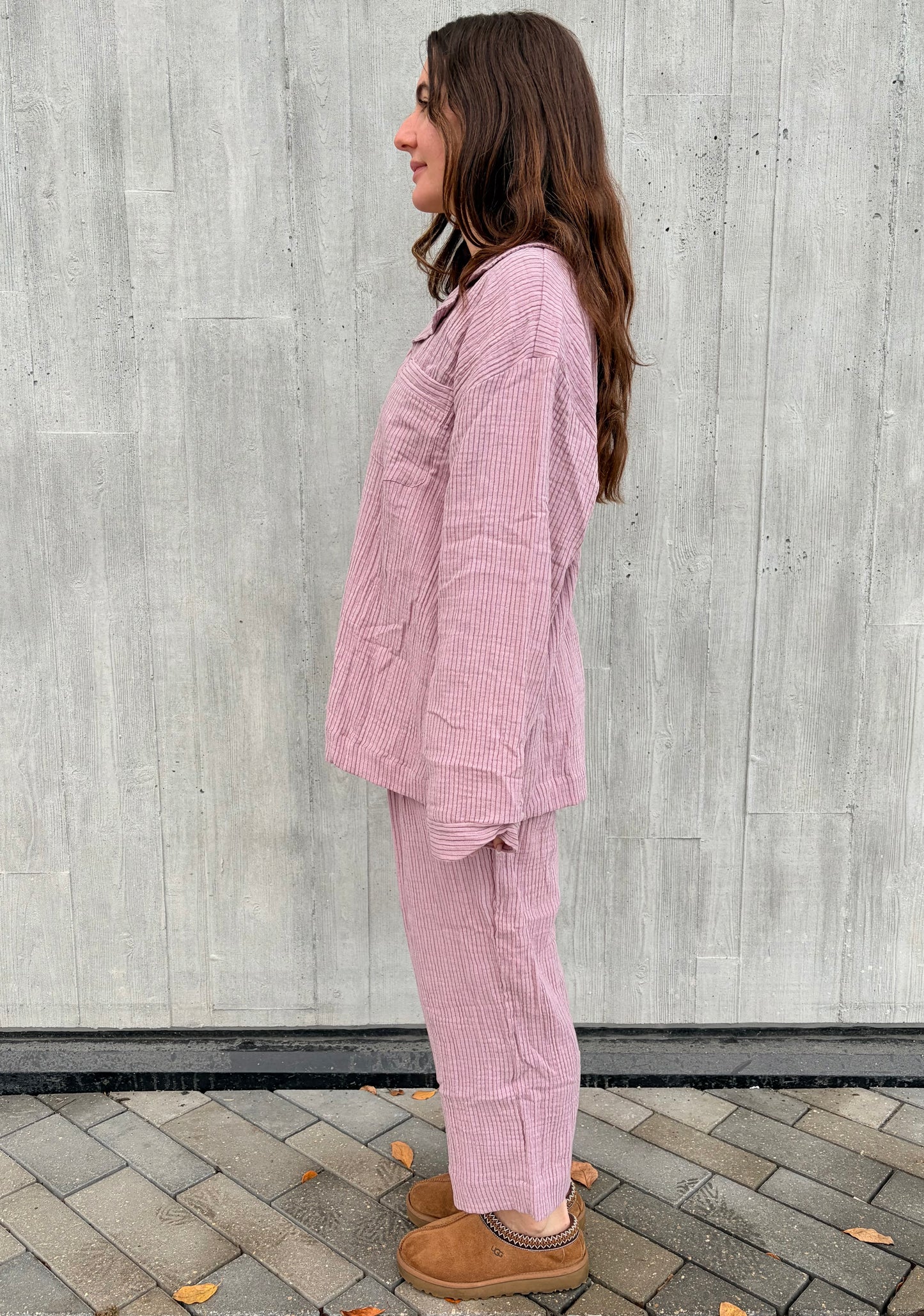 Winter Cotton Muslin PJ Set — Lilac Stripe