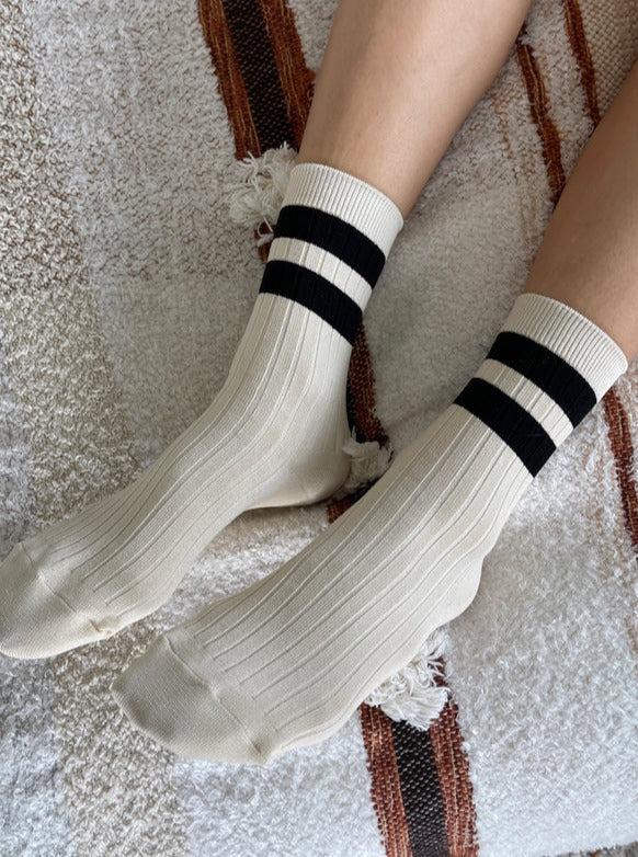 Le Bon Shoppe Her Varsity Socks - Cream/Black