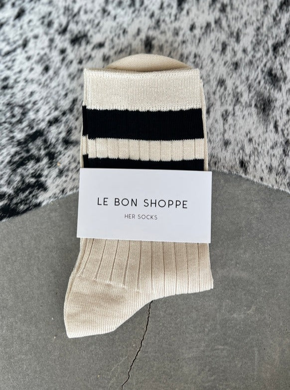 Le Bon Shoppe Her Varsity Socks - Cream/Black