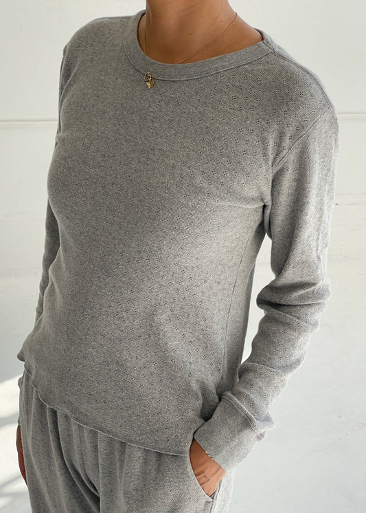 Pointelle Fundamental Tee - Melange Grey