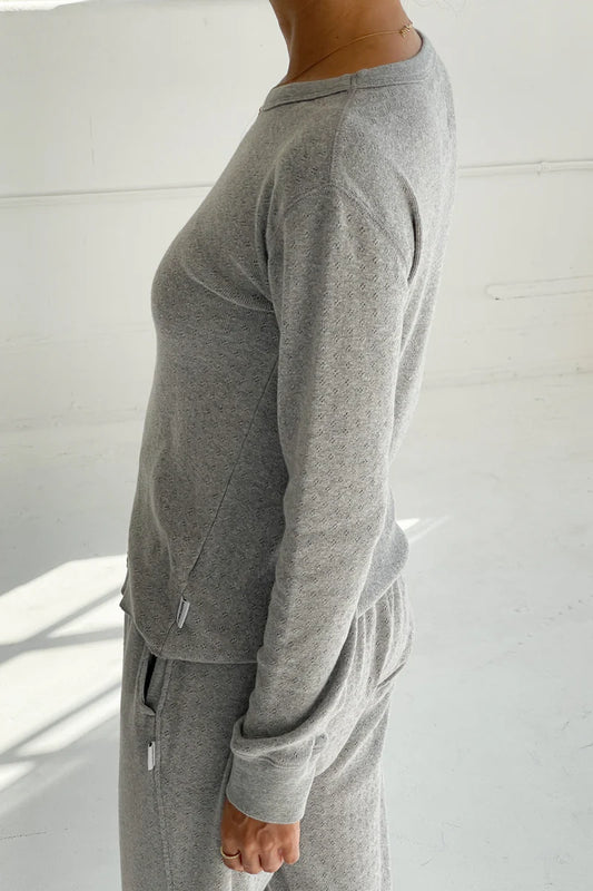 Pointelle Fundamental Tee - Melange Grey