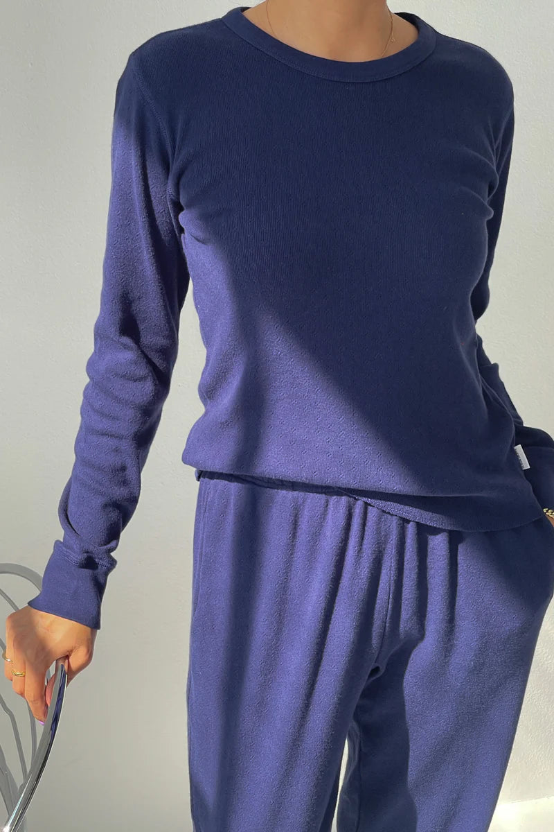 Pointelle Fundamental Tee - Navy