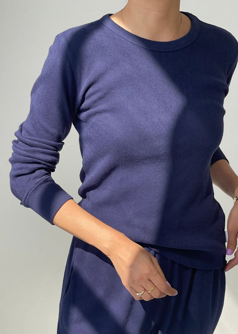 Pointelle Fundamental Tee - Navy