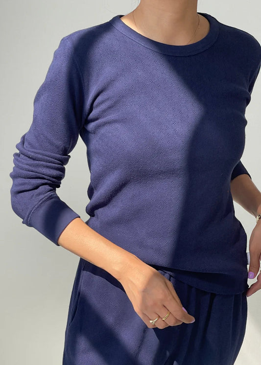 Pointelle Fundamental Tee - Navy