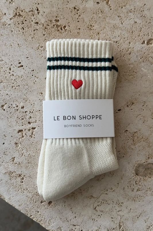 Embroidered Boyfriend Socks — Parchment Heart