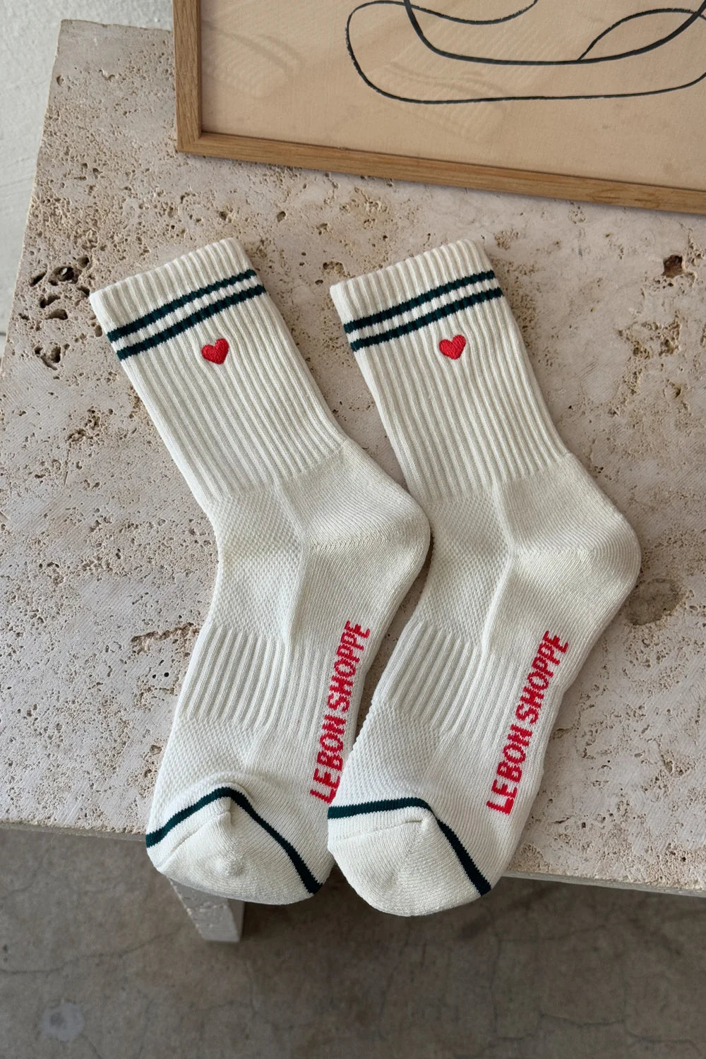 Embroidered Boyfriend Socks — Parchment Heart
