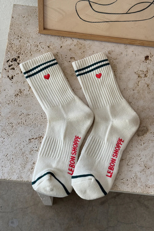 Embroidered Boyfriend Socks — Parchment Heart