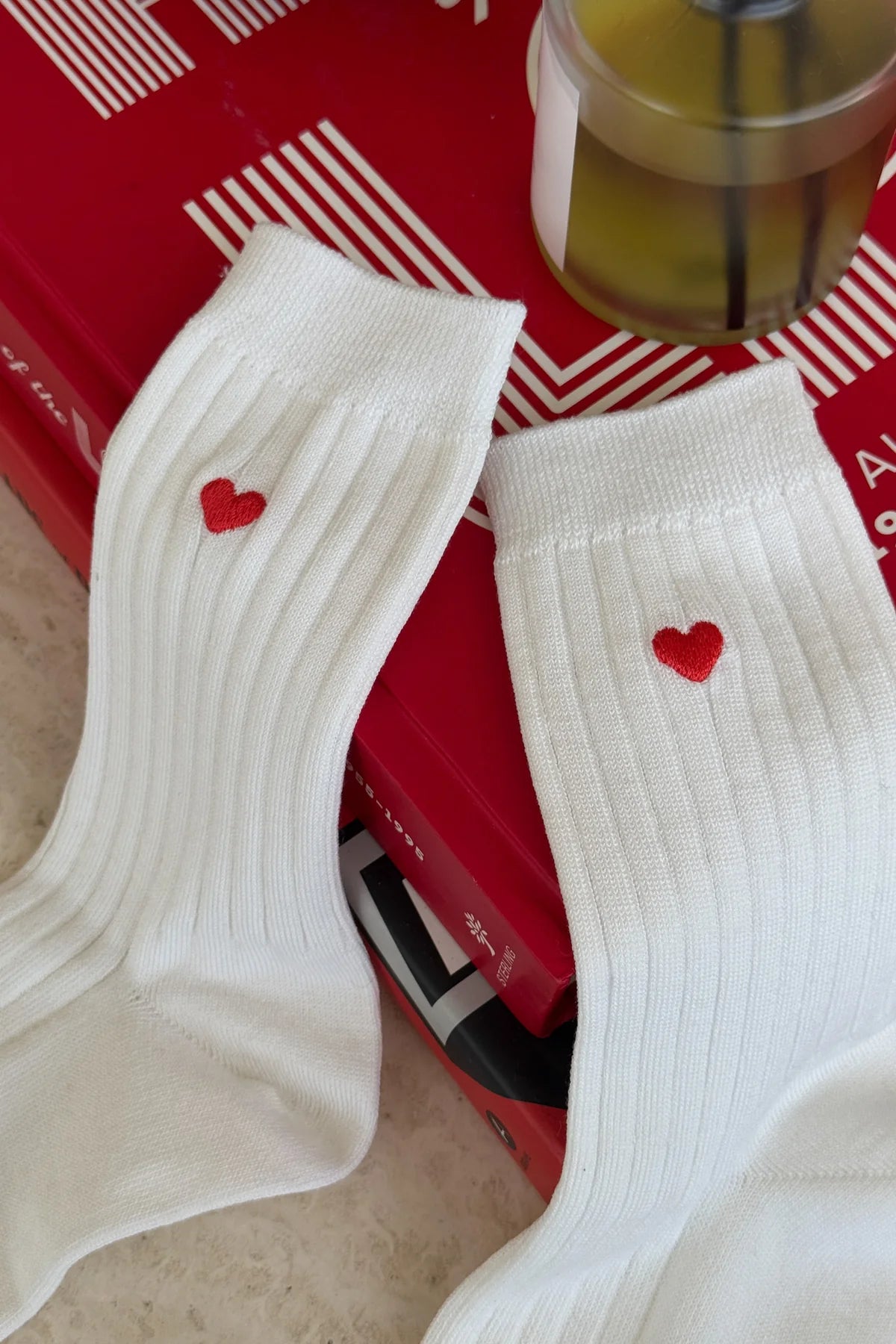 Embroidered Her Socks — Classic White + Heart