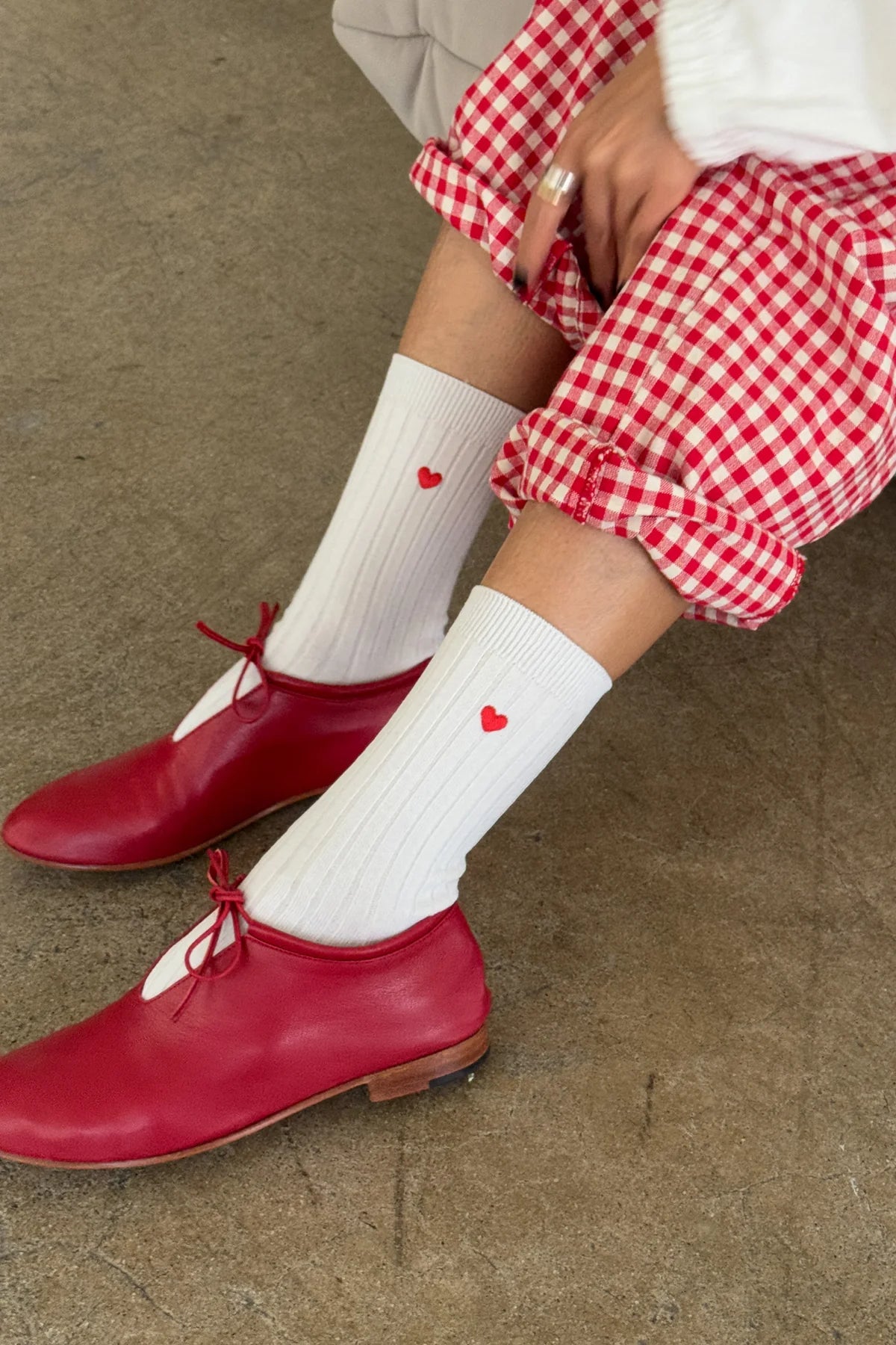 Embroidered Her Socks — Classic White + Heart