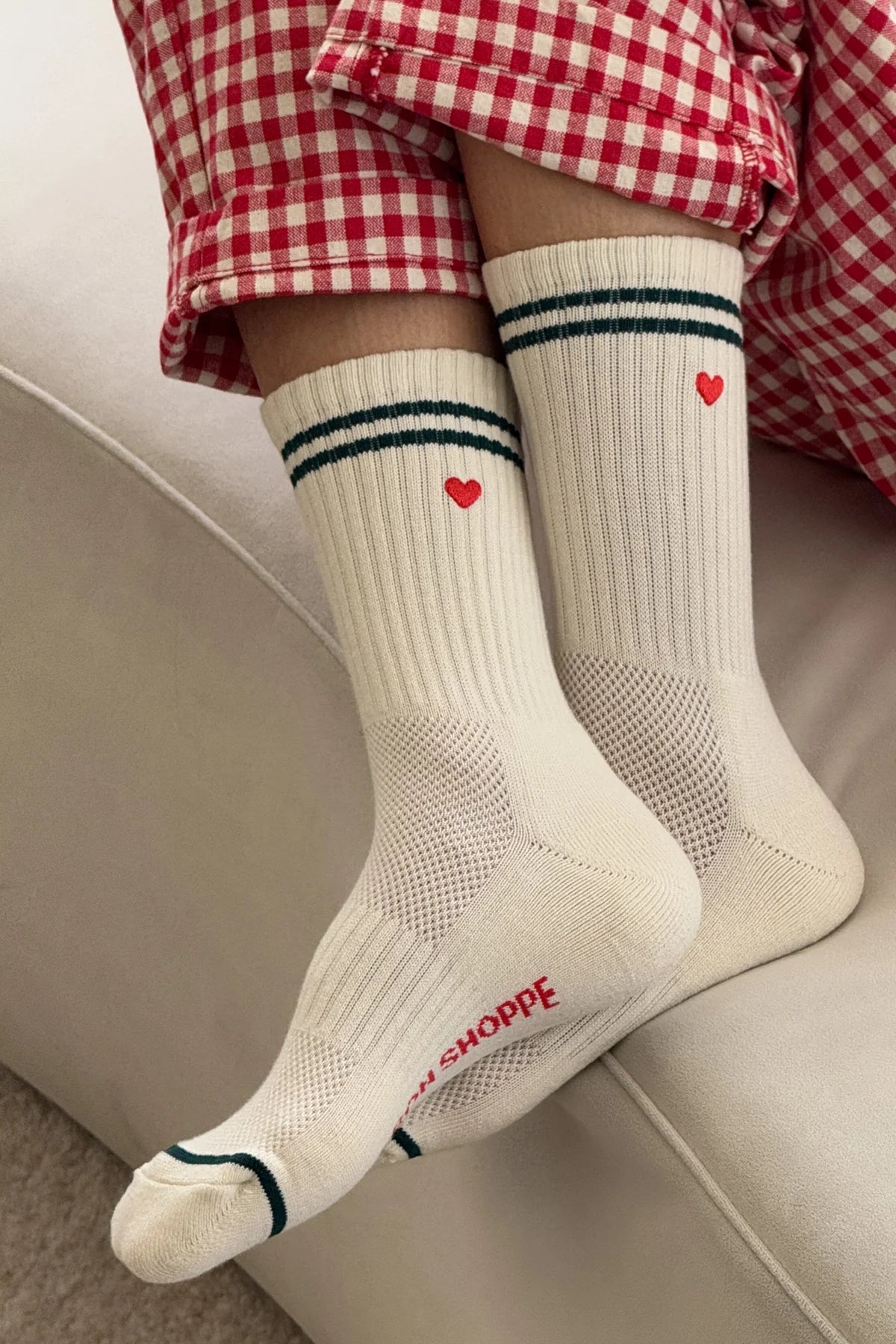 Embroidered Boyfriend Socks — Parchment Heart