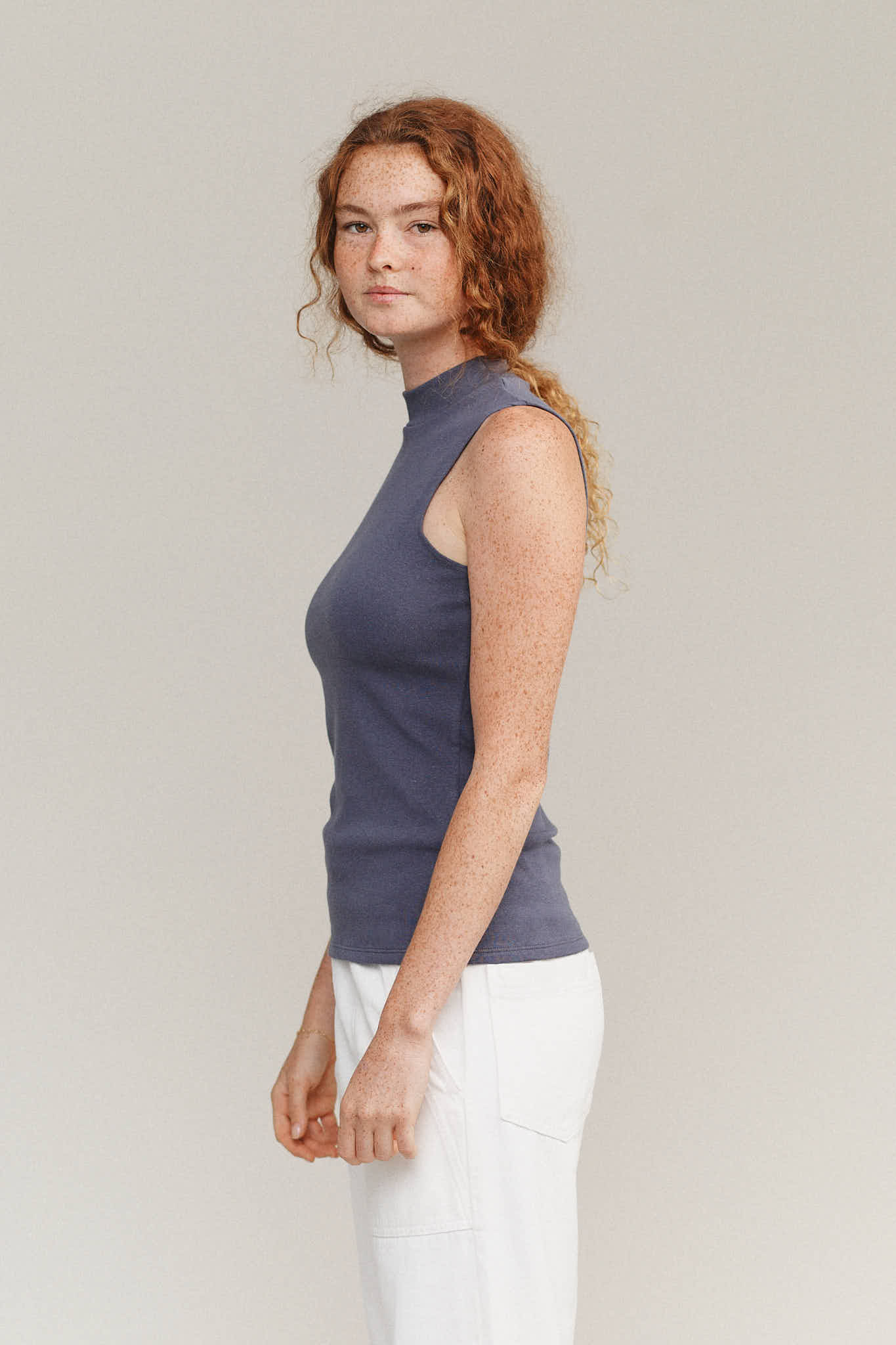 Mariposa Mock Neck Tank - Washed White