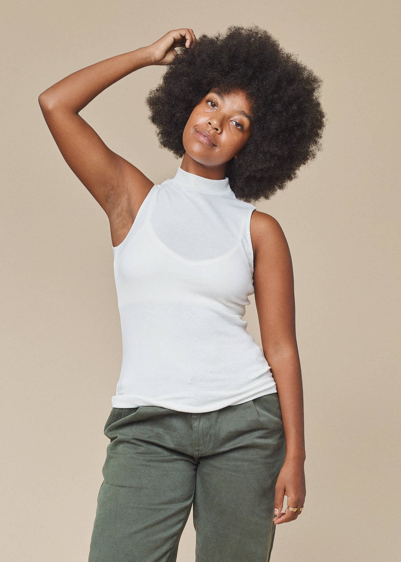 Mariposa Mock Neck Tank - Washed White