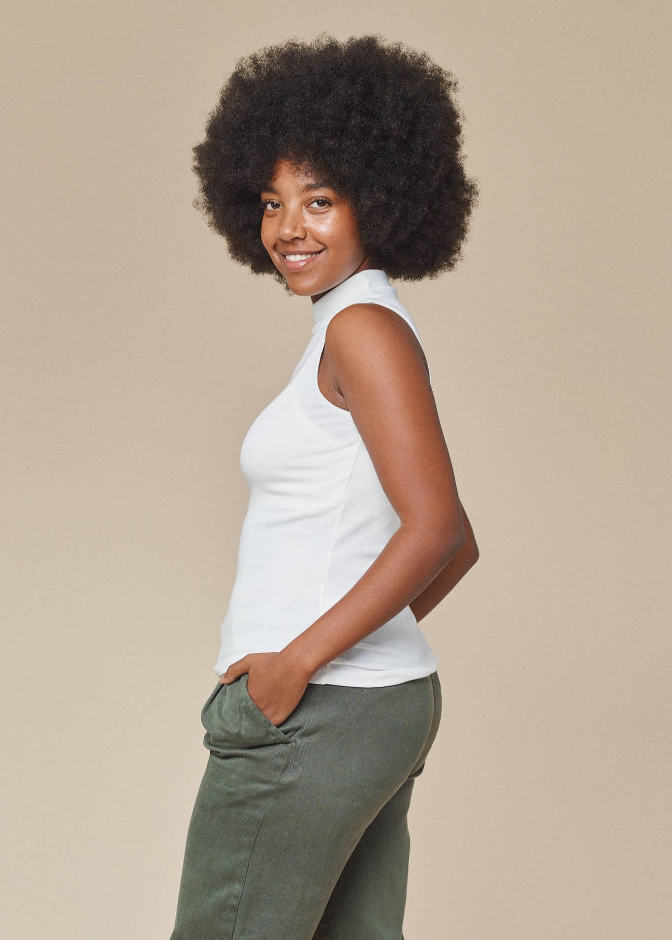 Mariposa Mock Neck Tank - Washed White