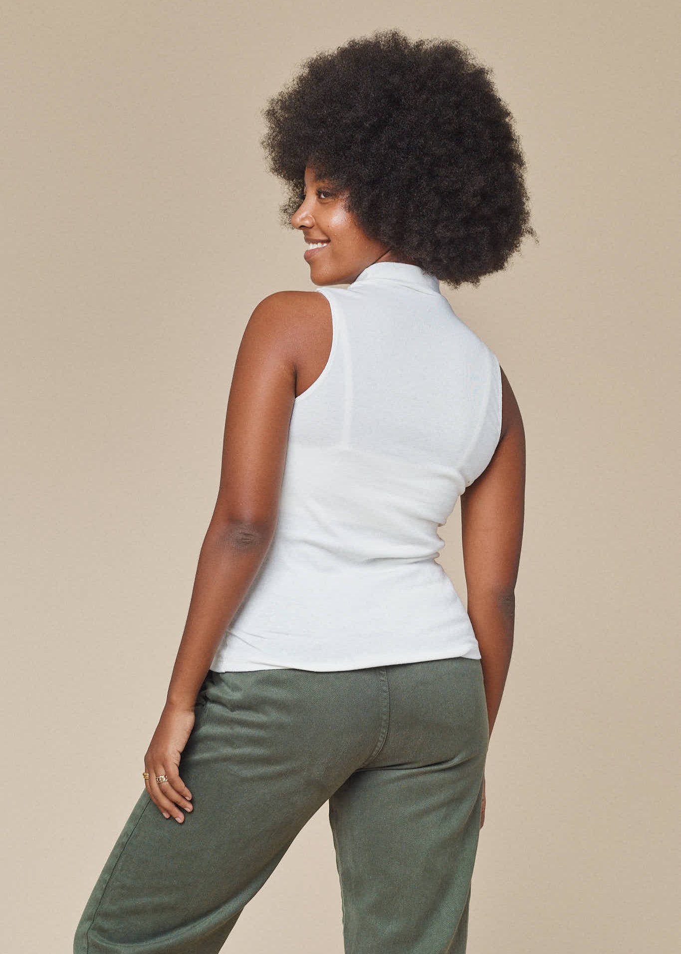 Mariposa Mock Neck Tank - Washed White