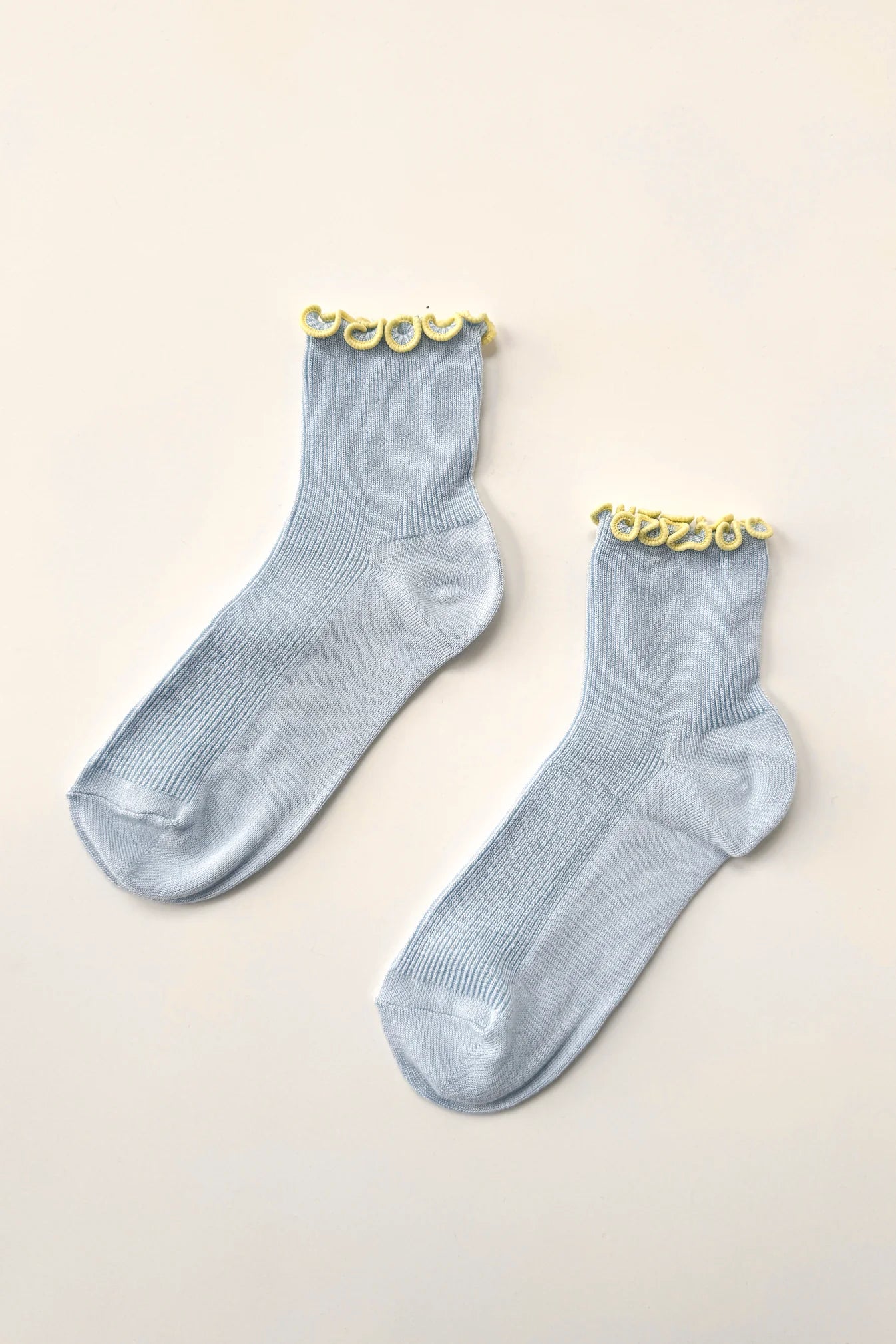 Petite Ruffled Modal Socks — Baby Blue / Butter