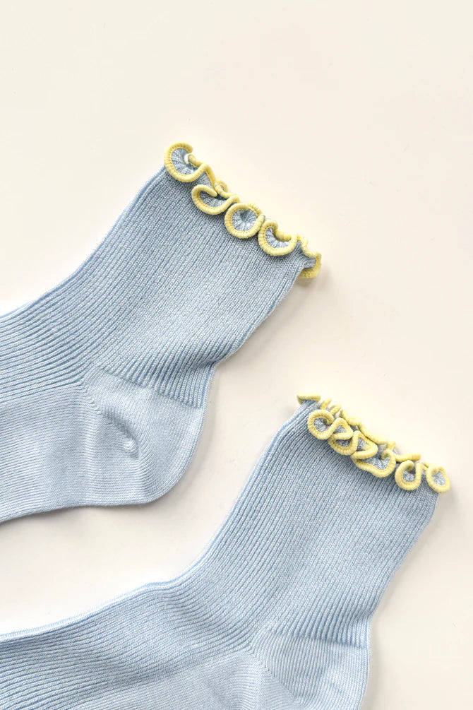Petite Ruffled Modal Socks — Baby Blue / Butter
