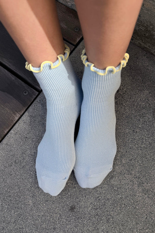 Petite Ruffled Modal Socks — Baby Blue / Butter