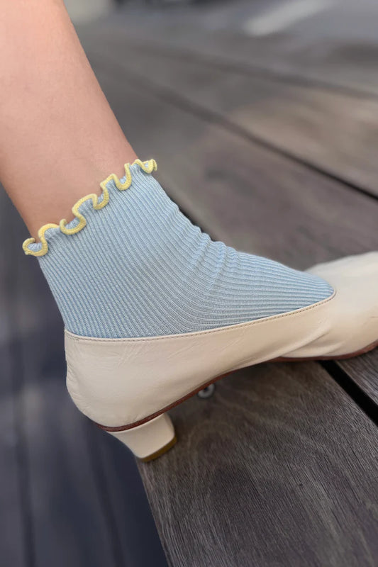 Petite Ruffled Modal Socks — Baby Blue / Butter