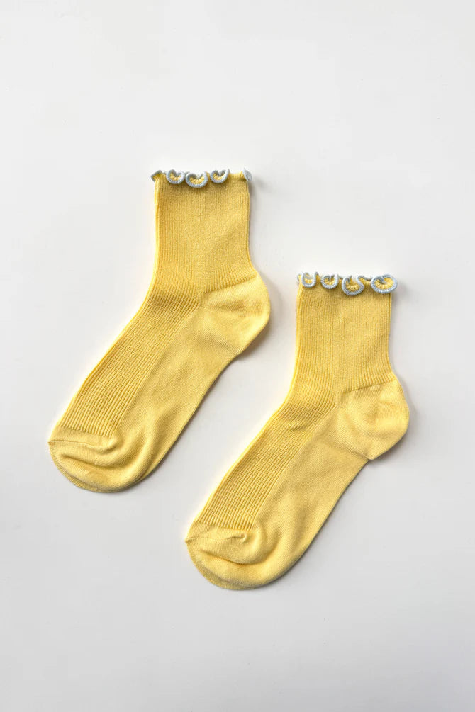 Petite Ruffled Modal Socks — Butter / Baby Blue